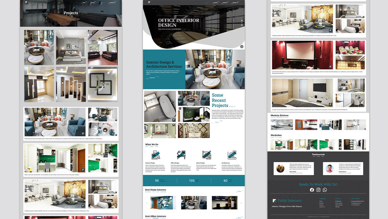Fable Interiors website page layouts collection Hyderabad